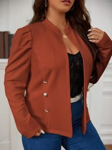 SHEIN Clasi Plus Double Button Jacket Winter Fall Autumn - Burnt Orange - View 4