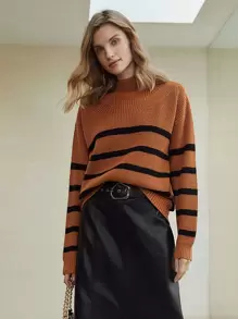 MOTF PREMIUM WOOL-MIX WIDE STRIPED JUMPER - Brown - View 2