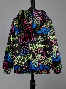 SHEIN 青少年男孩反光游戏手柄和字母图案卫衣 - 彩色 - 查看 3
