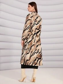 Modelyn Waterfall Collar Allover Print Belted Coat - Multicolor - View 2