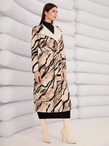 Modelyn Waterfall Collar Allover Print Belted Coat - Multicolor - View 3