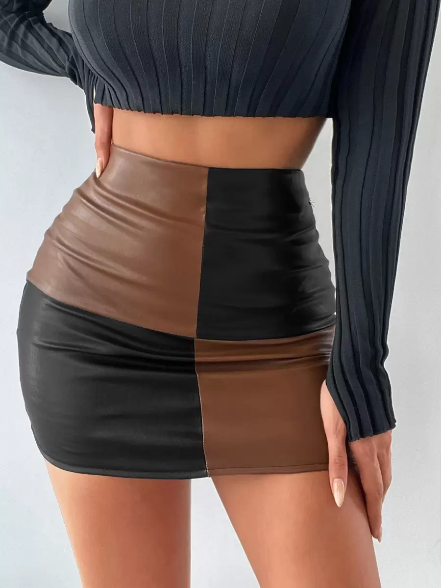 EURMUSE Two Tone Bodycon Skirt - Multicolor - View 1