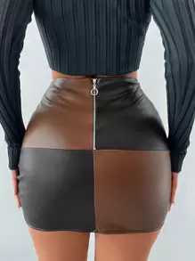 EURMUSE Two Tone Bodycon Skirt - Multicolor - View 2