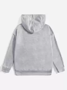 SHEIN EZwear Figure Graphic Kangaroo Pocket Drop Shoulder Drawstring Hoodie - Grey - View 2