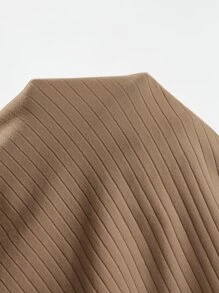 SHEIN EZwear 小褶邊羅紋針織包臀洋裝 - 棕色 - 查看 6