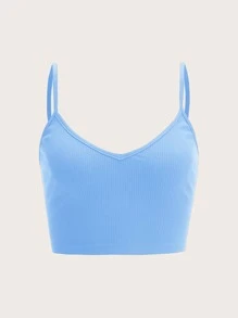 SHEIN EZwear 素色羅紋針織吊帶上衣 - 淺藍色 - 查看 1