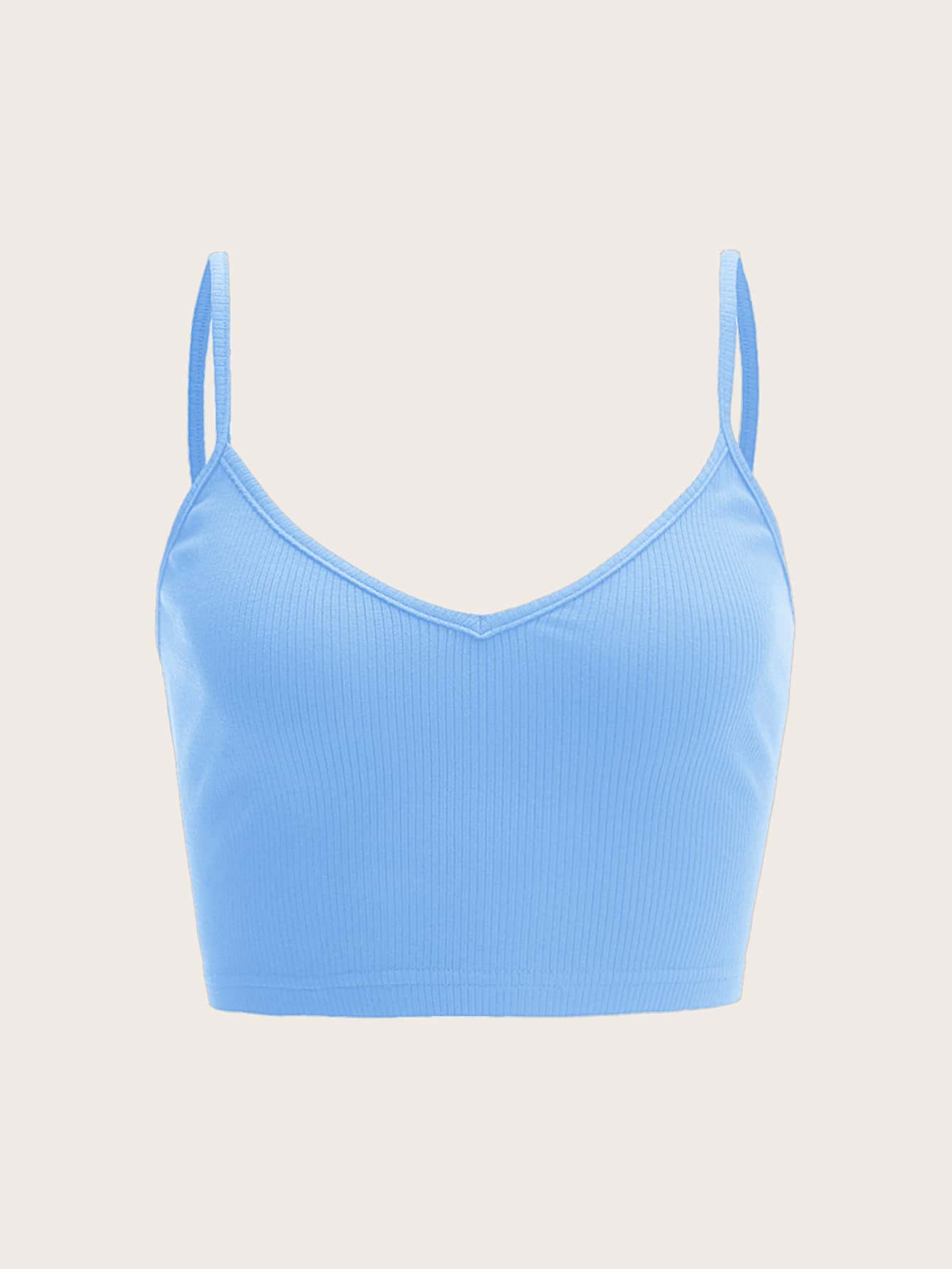 SHEIN EZwear 素色羅紋針織吊帶上衣 - 淺藍色 - 查看 1