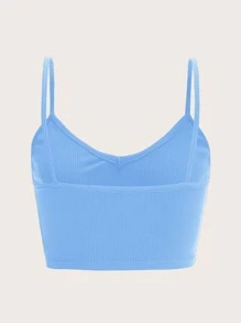SHEIN EZwear 素色羅紋針織吊帶上衣 - 淺藍色 - 查看 2