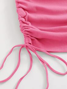 SHEIN BAE 單肩抽褶結飾包臀洋裝 - 玫紅色 - 查看 4