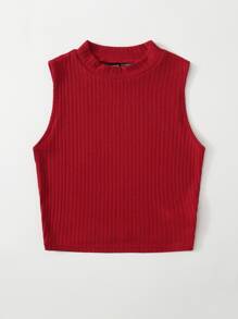 SHEIN EZwear Solid Crop Rib-knit Tank Top