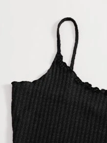 SHEIN EZwear Conjunto top de tirantes tejido de borde en forma de lechuga con leggings - Negro - Ver 4