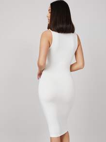 SHEIN BASICS Solid Bodycon Casual Dinner Dating Dress - White - View 2