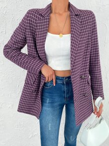 RueChic Plaid Double Breasted Blazer - Purple - View 1