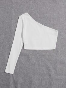 SHEIN Essnce Asymmetrical One Shoulder White Crop Tee