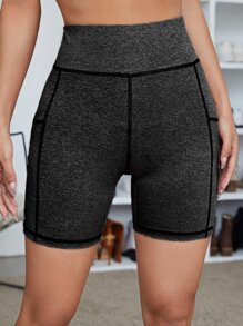 SHEIN Essnce 拼接車縫機車短褲附手機口袋