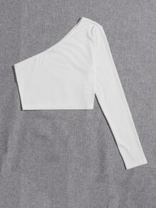 SHEIN Essnce Asymmetrical One Shoulder White Crop Tee