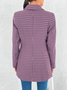 RueChic Plaid Double Breasted Blazer - Purple - View 2