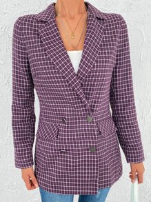 RueChic Plaid Double Breasted Blazer - Purple - View 4