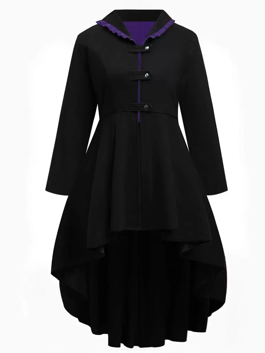 SHEIN LUNE Abrigo de espalda con cordón con botón rana irregular - Negro - Ver 1