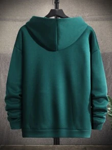 Manfinity Homme Lỏng lẻo phù hợp Nam Lá thư In Túi kangaroo Dây rút Hoodie - Màu xanh lá cây đậm - Xem 2