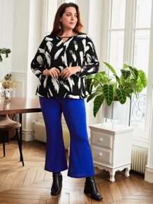 EMERY ROSE Plus High Waist Flare Leg Trousers - Royal Blue - View 5