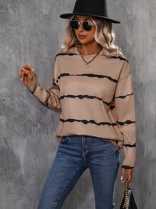 SHEIN LUNE Tie Dye Drop Shoulder Tee - Khaki - View 4