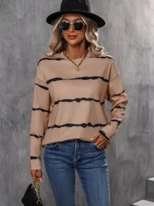 SHEIN LUNE Tie Dye Drop Shoulder Tee - Khaki - View 5