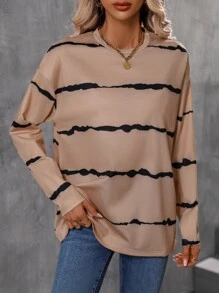 SHEIN LUNE Tie Dye Drop Shoulder Tee - Khaki - View 6