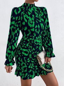 SHEIN Privé Vestido con estampado de cuello alto de manga con volante fruncido bajo con fruncido - Multicolor - Ver 5
