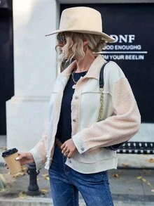 SHEIN Unity Colorblock Drop Shoulder Jacket - Multicolor - View 4