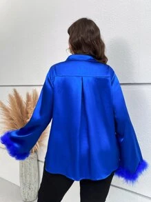 Celure Camisa de peluche puño de satén - azul real - Ver 2