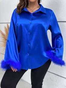 Celure Camisa de peluche puño de satén - azul real - Ver 3