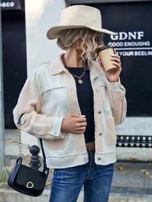 SHEIN Unity Colorblock Drop Shoulder Jacket - Multicolor - View 5