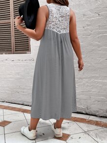 SHEIN Holidaya Vestido tank de rayas con encaje en contraste - Blanco y Negro - Ver 2