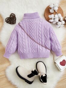 SHEIN Baby Cable Knit Turtleneck Jumper - Lilac Purple - View 1