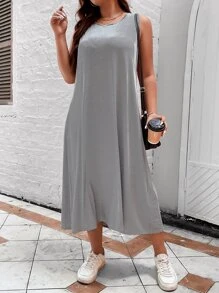 SHEIN Holidaya Vestido tank de rayas con encaje en contraste - Blanco y Negro - Ver 7