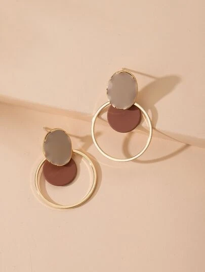 撞色圓形耳墜