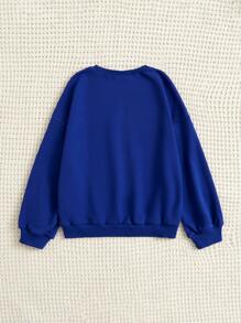 SHEIN Tween Girl Classic Basic Long Sleeve Round Neck Printed Sweatshirt - Blue - View 2