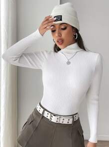 RueChic High Neck Solid Jumper - White - View 3