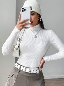 RueChic High Neck Solid Jumper - White - View 4