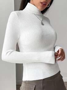 RueChic High Neck Solid Jumper - White - View 6