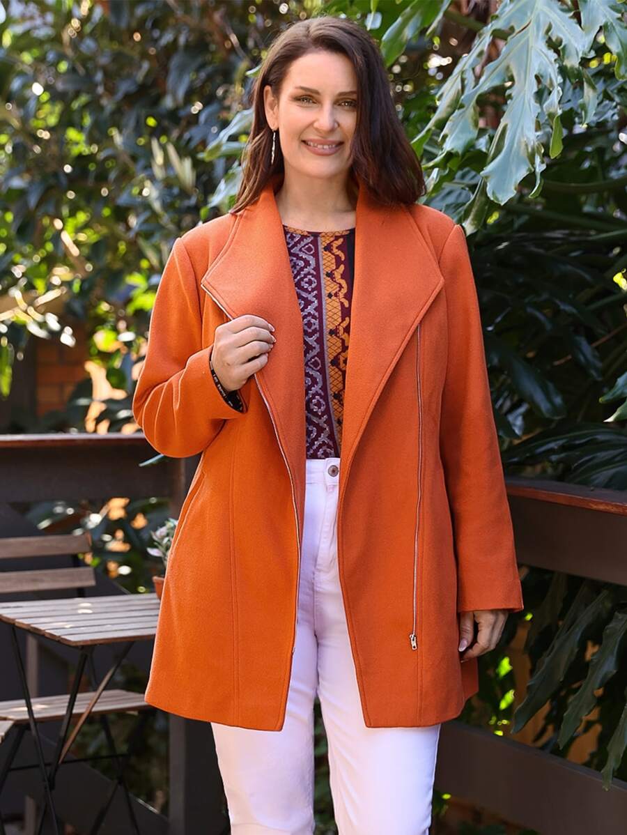 EMERY ROSE 大碼拉鏈開襟斜口袋花呢外套