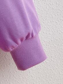 SHEIN Tween Girl Letter & Cartoon Graphic Drop Shoulder Pullover - Lilac Purple - View 3