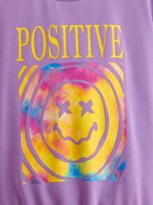 SHEIN Tween Girl Letter & Cartoon Graphic Drop Shoulder Pullover - Lilac Purple - View 4