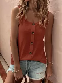 SHEIN LUNE Fake Button Tank Top