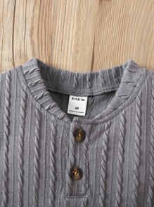 Bebé niño Body de cuello béisbol con textura de cable & Shorts - Gris Oscuro - Ver 5