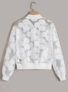 Cazadora tipo bomber con bordado floral de malla - Blanco - Ver 2