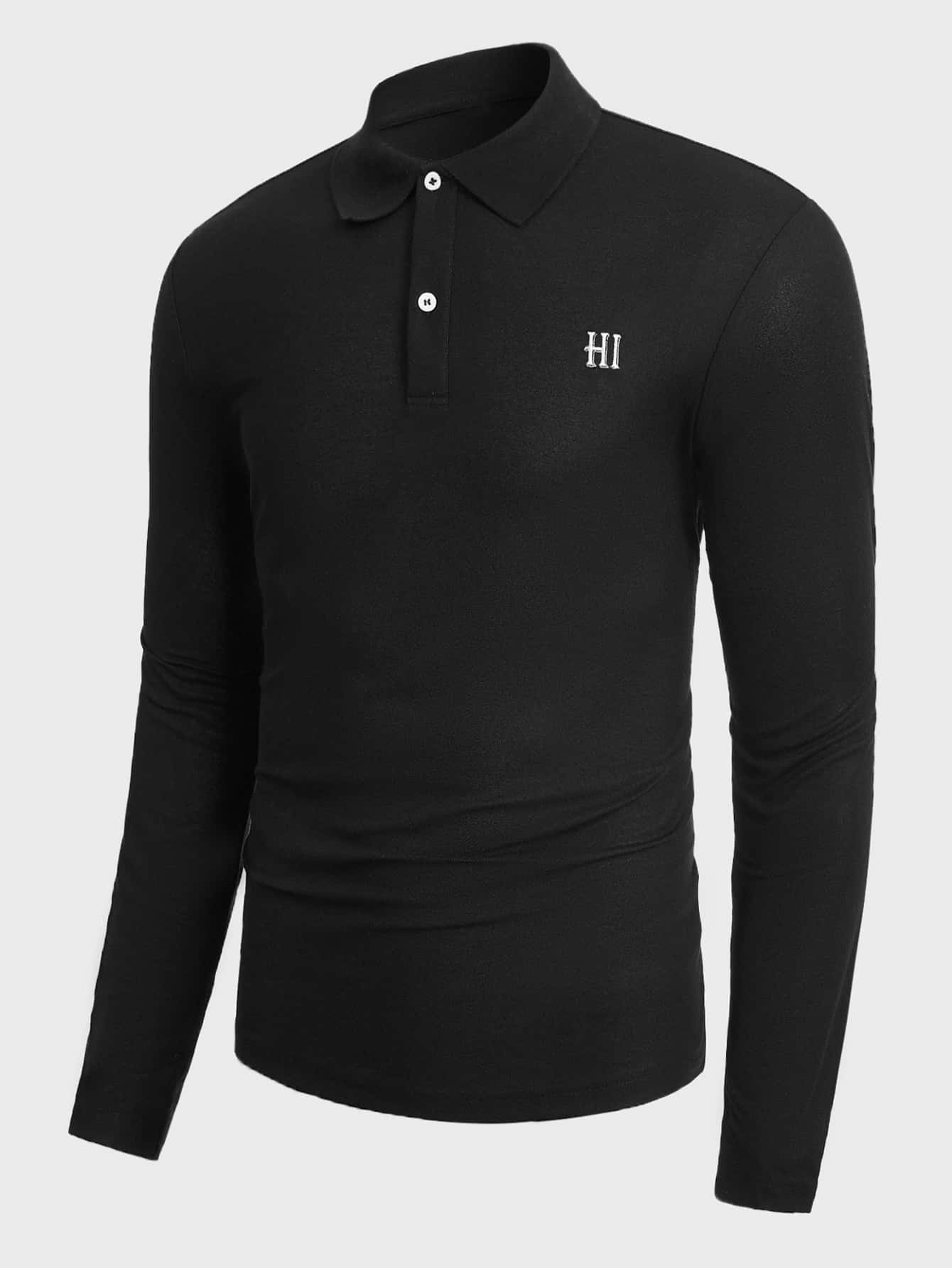 Manfinity Men Letter Graphic Polo Shirt - Black - View 1