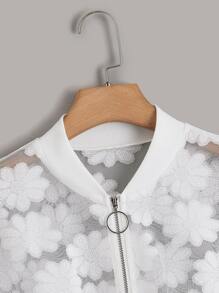 Cazadora tipo bomber con bordado floral de malla - Blanco - Ver 4