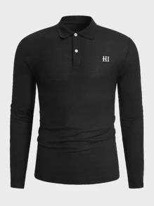Manfinity Men Letter Graphic Polo Shirt - Black - View 5